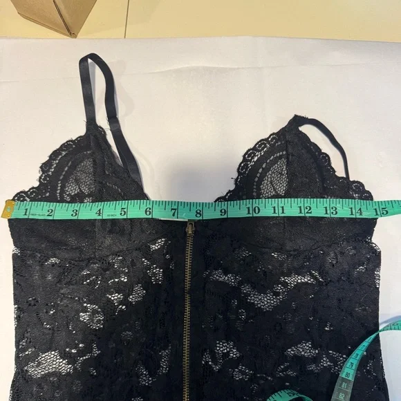 Black Lace‎ Lingerie Slip Front Zip Sheer Floral Chemise Medium - Picture 6 of 8